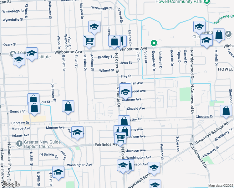 map of restaurants, bars, coffee shops, grocery stores, and more near 2768 North Foster Drive in Baton Rouge