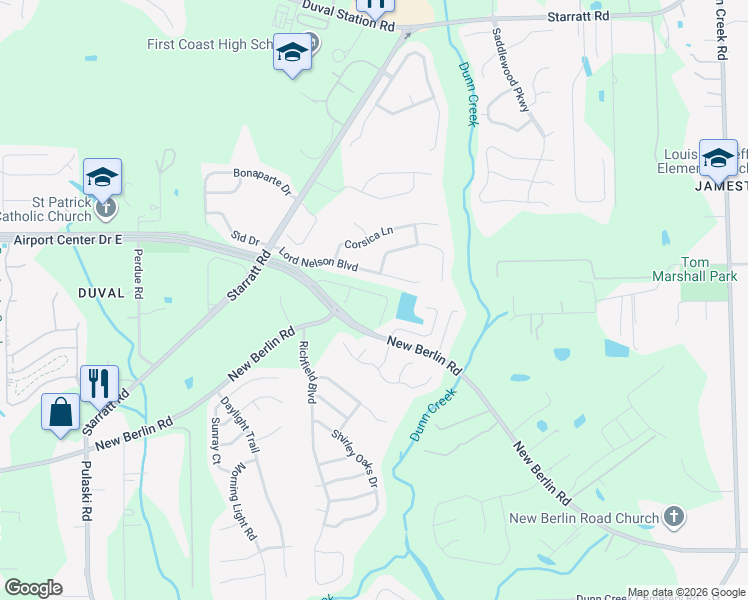 map of restaurants, bars, coffee shops, grocery stores, and more near 882 Observatory Parkway in Jacksonville