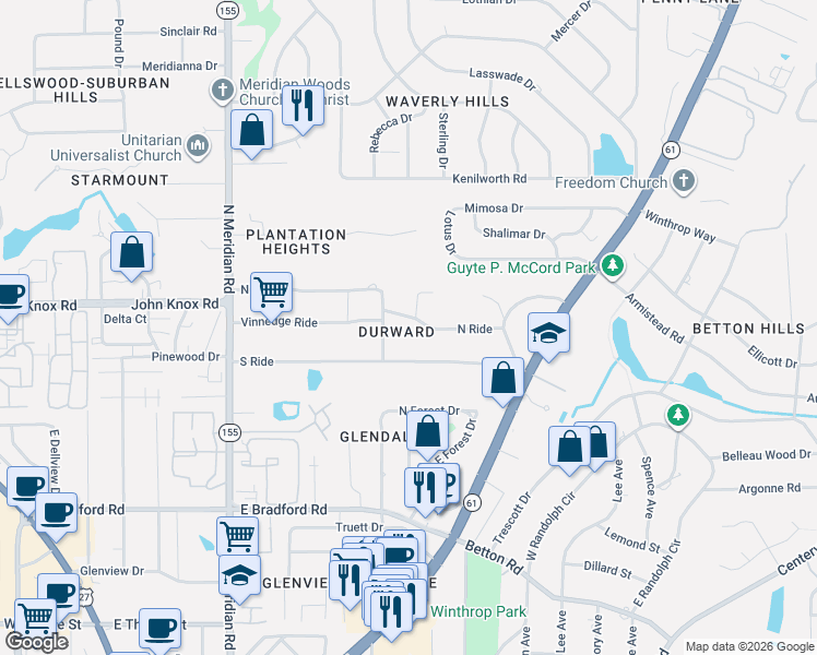 map of restaurants, bars, coffee shops, grocery stores, and more near 700 North Ride in Tallahassee