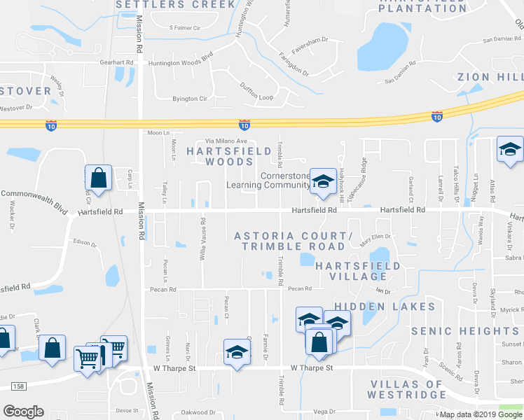 map of restaurants, bars, coffee shops, grocery stores, and more near 2613 Hartsfield Road in Tallahassee