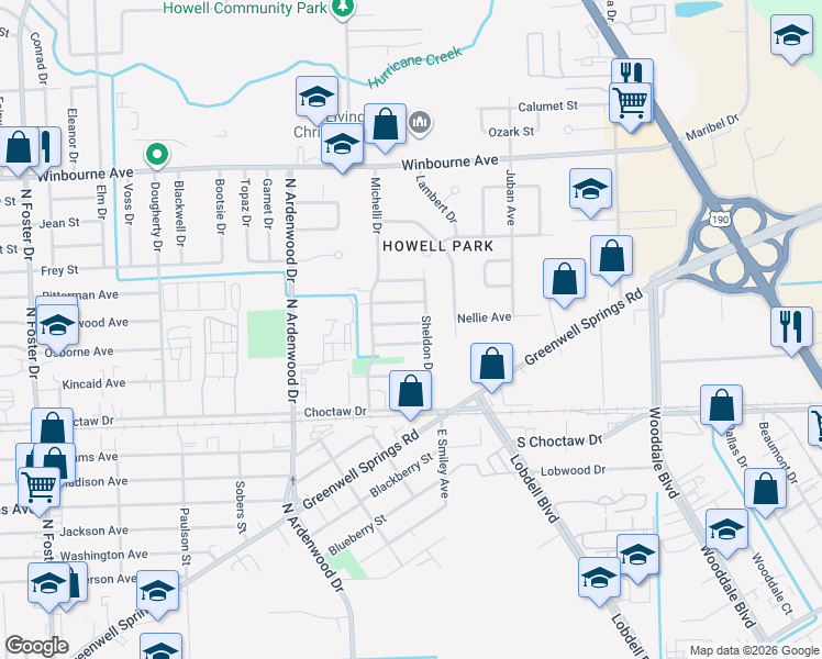 map of restaurants, bars, coffee shops, grocery stores, and more near 2739 Sheldon Drive in Baton Rouge