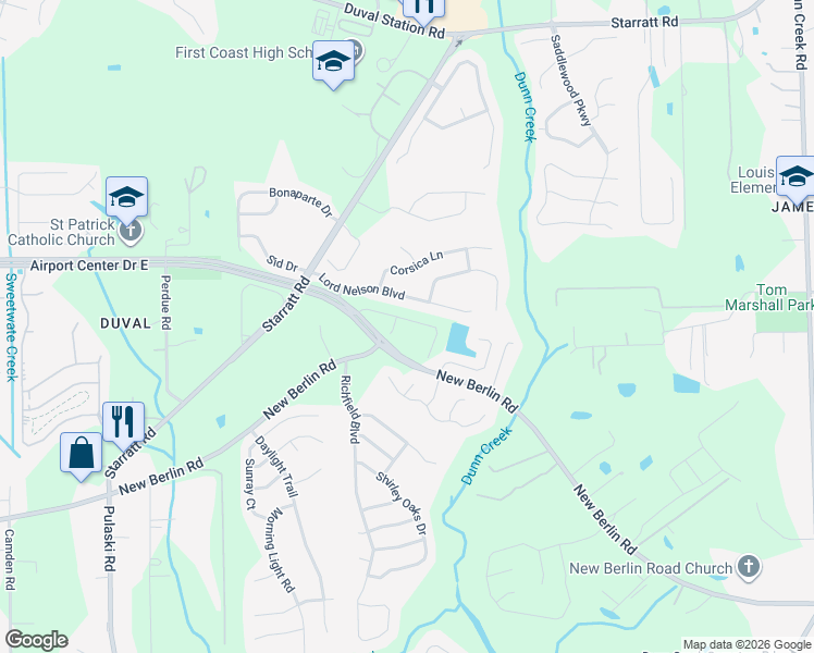 map of restaurants, bars, coffee shops, grocery stores, and more near 882 Observatory Parkway in Jacksonville