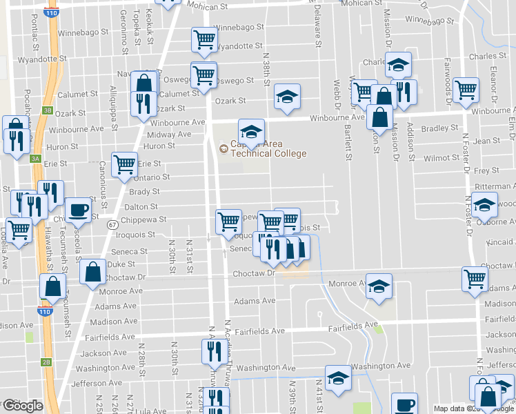 map of restaurants, bars, coffee shops, grocery stores, and more near 3630 Dalton Street in Baton Rouge