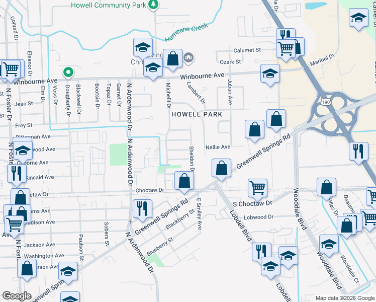 map of restaurants, bars, coffee shops, grocery stores, and more near 2739 Sheldon Drive in Baton Rouge