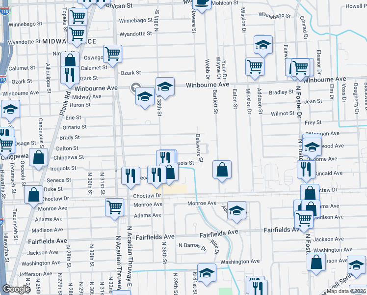map of restaurants, bars, coffee shops, grocery stores, and more near 3948 Dalton Street in Baton Rouge