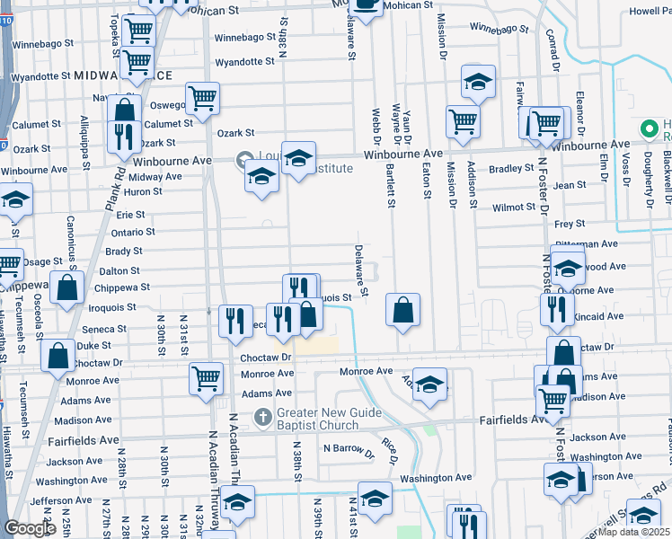 map of restaurants, bars, coffee shops, grocery stores, and more near 3948 Dalton Street in Baton Rouge