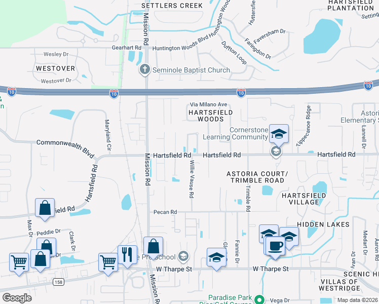 map of restaurants, bars, coffee shops, grocery stores, and more near in Tallahassee
