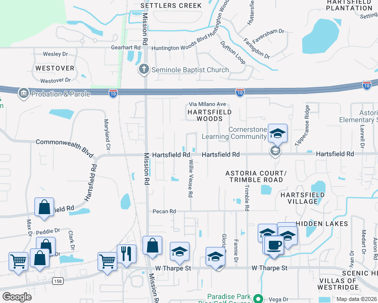 map of restaurants, bars, coffee shops, grocery stores, and more near 2546 Emerald Ridge Loop in Tallahassee