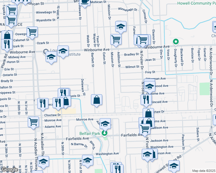map of restaurants, bars, coffee shops, grocery stores, and more near 2842 Eaton Street in Baton Rouge