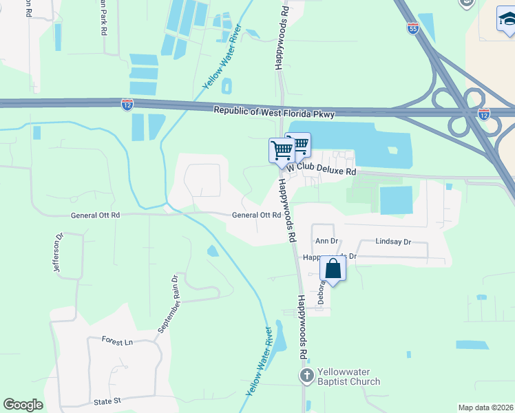 map of restaurants, bars, coffee shops, grocery stores, and more near 13473 General Ott Road in Hammond
