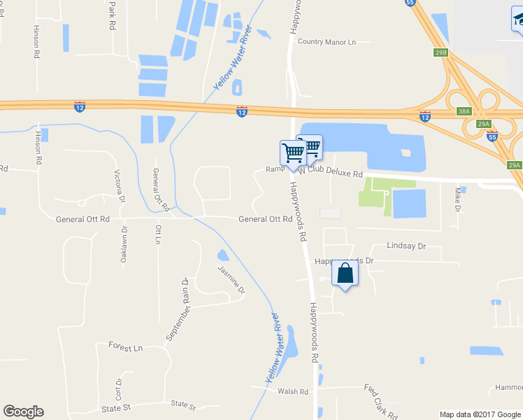 map of restaurants, bars, coffee shops, grocery stores, and more near 13473 General Ott Road in Hammond