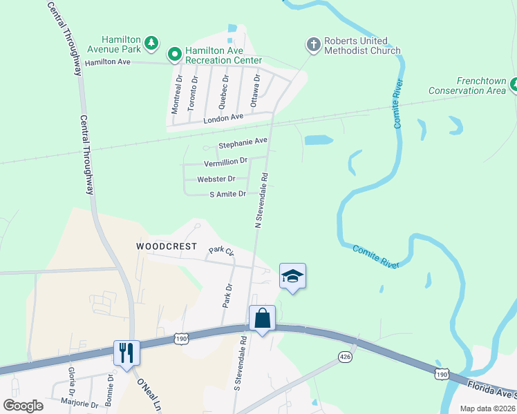 map of restaurants, bars, coffee shops, grocery stores, and more near 2520 North Stevendale Road in Baton Rouge