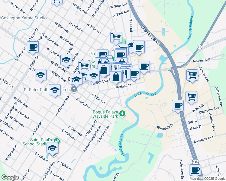 map of restaurants, bars, coffee shops, grocery stores, and more near 517 East Rutland Street in Covington
