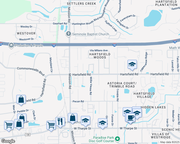 map of restaurants, bars, coffee shops, grocery stores, and more near in Tallahassee