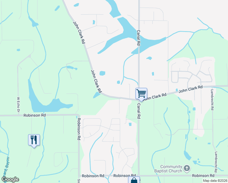 map of restaurants, bars, coffee shops, grocery stores, and more near 14266 John Clark Road in Gulfport