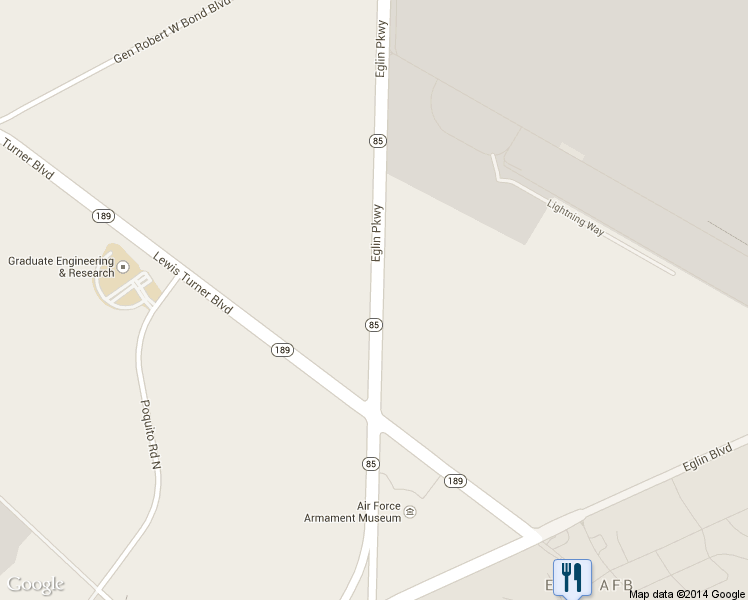 map of restaurants, bars, coffee shops, grocery stores, and more near Eglin Parkway in Eglin AFB