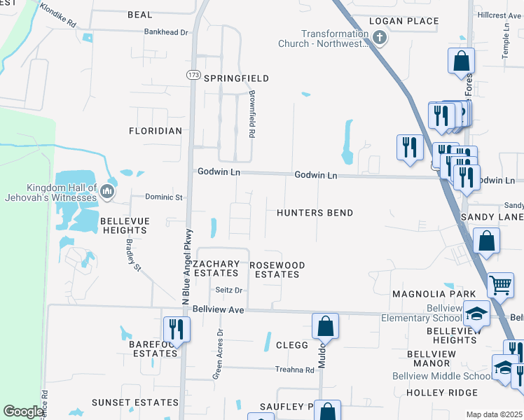 map of restaurants, bars, coffee shops, grocery stores, and more near 6329 Apple Ridge Circle in Pensacola