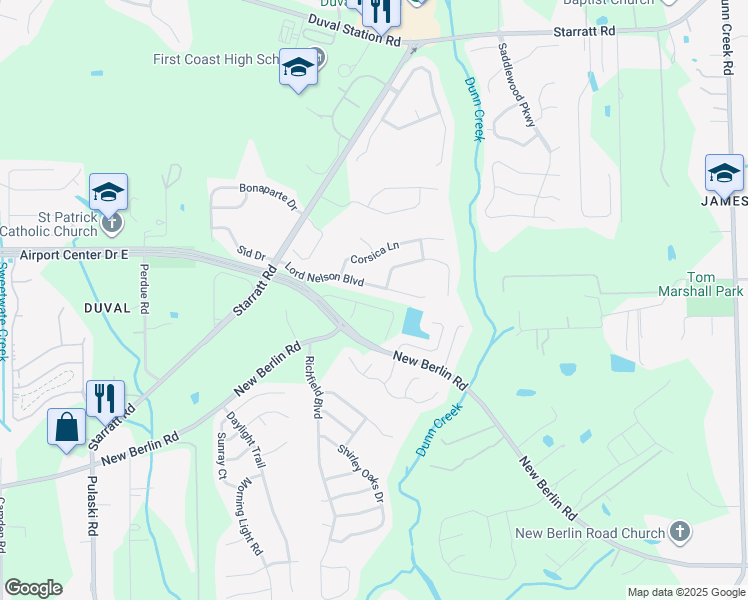 map of restaurants, bars, coffee shops, grocery stores, and more near 882 Observatory Parkway in Jacksonville