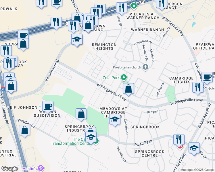 map of restaurants, bars, coffee shops, grocery stores, and more near 2013 Ebony Dove Street in Round Rock