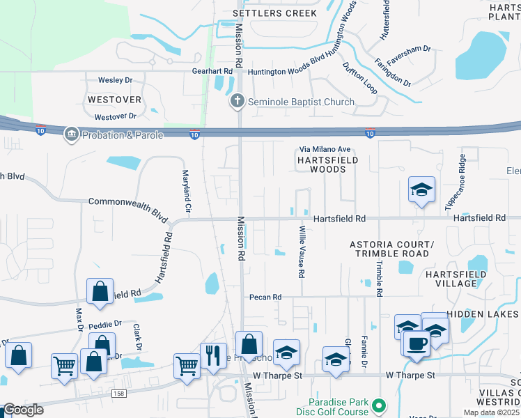map of restaurants, bars, coffee shops, grocery stores, and more near 2306 Talley Lane in Tallahassee