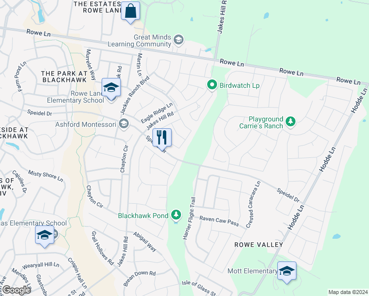 map of restaurants, bars, coffee shops, grocery stores, and more near 20405 Condor Way in Pflugerville