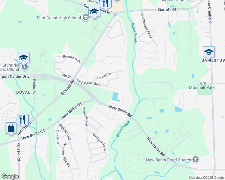 map of restaurants, bars, coffee shops, grocery stores, and more near 898 Lord Nelson Boulevard in Jacksonville