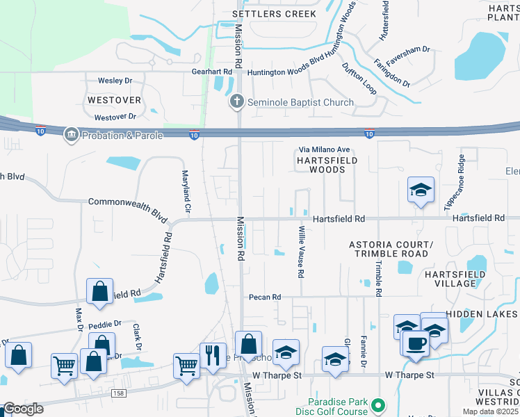 map of restaurants, bars, coffee shops, grocery stores, and more near 2306 Talley Lane in Tallahassee