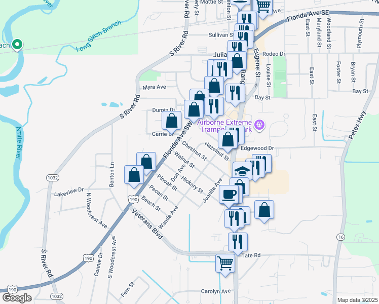 map of restaurants, bars, coffee shops, grocery stores, and more near 1010 Don Avenue in Denham Springs