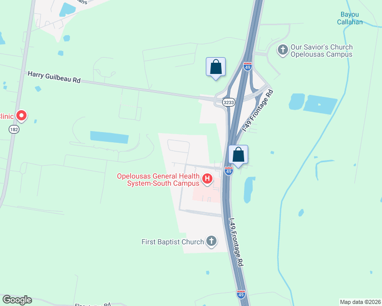 map of restaurants, bars, coffee shops, grocery stores, and more near 203 Robin Lane in Opelousas