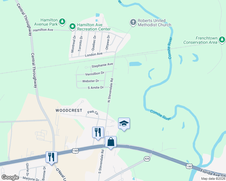 map of restaurants, bars, coffee shops, grocery stores, and more near 2520 North Stevendale Road in Baton Rouge