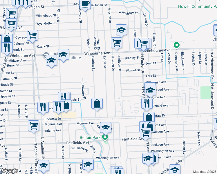 map of restaurants, bars, coffee shops, grocery stores, and more near 2842 Eaton Street in Baton Rouge