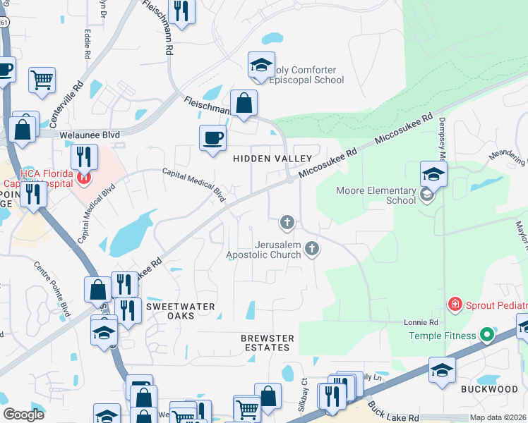 map of restaurants, bars, coffee shops, grocery stores, and more near 1783 Dax Court in Tallahassee