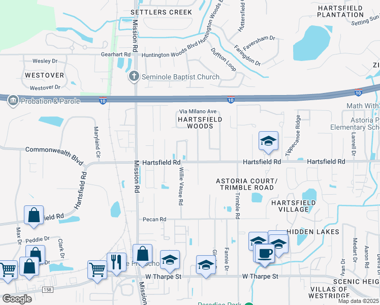 map of restaurants, bars, coffee shops, grocery stores, and more near 2325 Emerald Ridge Loop in Tallahassee