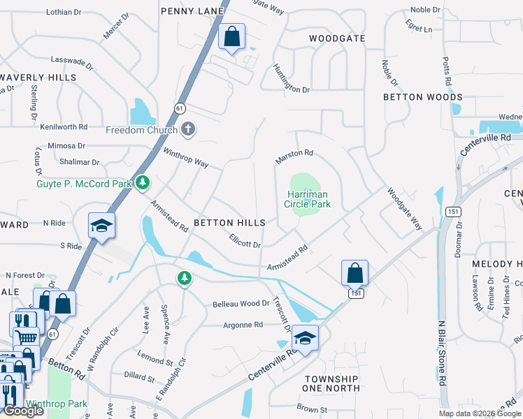 map of restaurants, bars, coffee shops, grocery stores, and more near 2501 Chamberlin Drive in Tallahassee