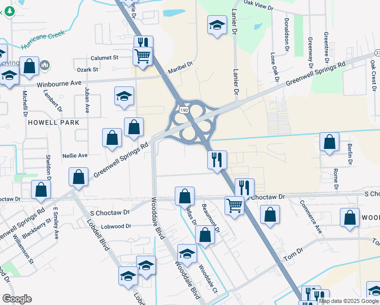 map of restaurants, bars, coffee shops, grocery stores, and more near 7626 Airline Highway in Baton Rouge