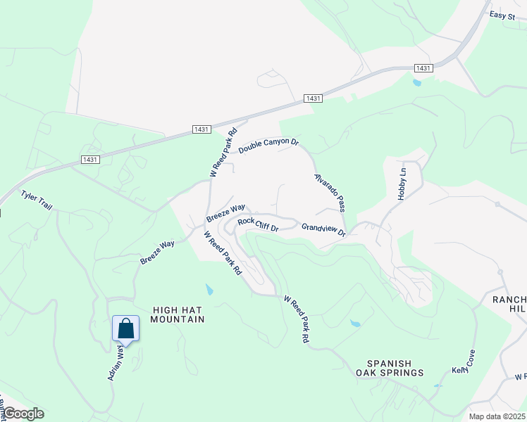 map of restaurants, bars, coffee shops, grocery stores, and more near 8508 Grandview Drive in Jonestown