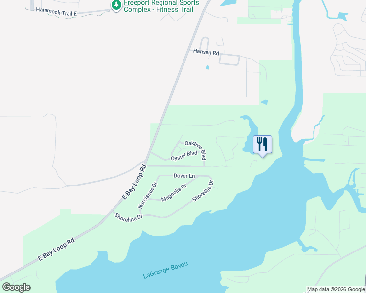 map of restaurants, bars, coffee shops, grocery stores, and more near 205 Oaktree Boulevard in Freeport