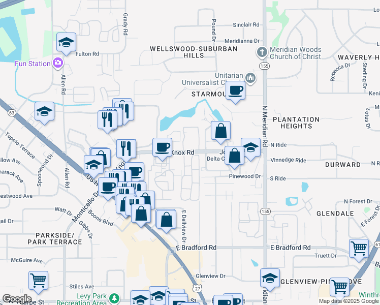 map of restaurants, bars, coffee shops, grocery stores, and more near 275 John Knox Road in Tallahassee