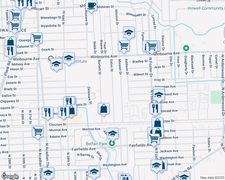 map of restaurants, bars, coffee shops, grocery stores, and more near 2842 Eaton Street in Baton Rouge