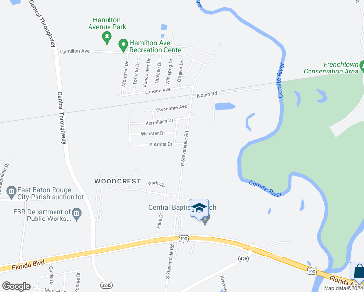 map of restaurants, bars, coffee shops, grocery stores, and more near 16888 South Amite Drive in Baton Rouge