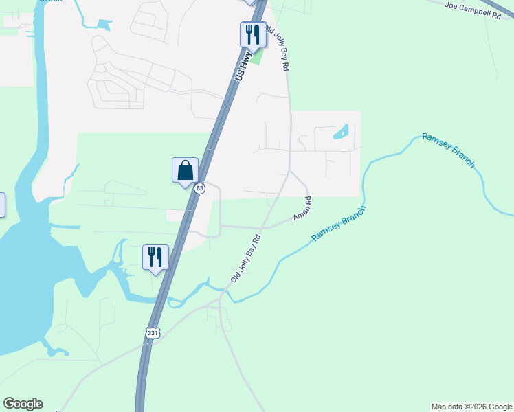 map of restaurants, bars, coffee shops, grocery stores, and more near 1009 Old Jolly Bay Road in Freeport