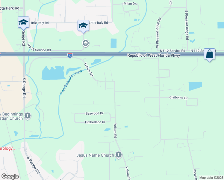 map of restaurants, bars, coffee shops, grocery stores, and more near 42493 Yokum Road in Ponchatoula