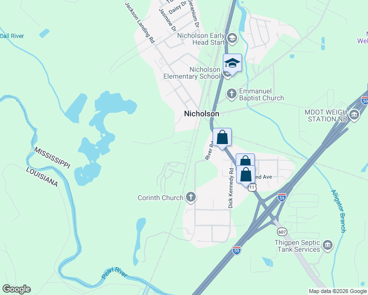 map of restaurants, bars, coffee shops, grocery stores, and more near 134-198 Cliff Mitchell Road in Picayune