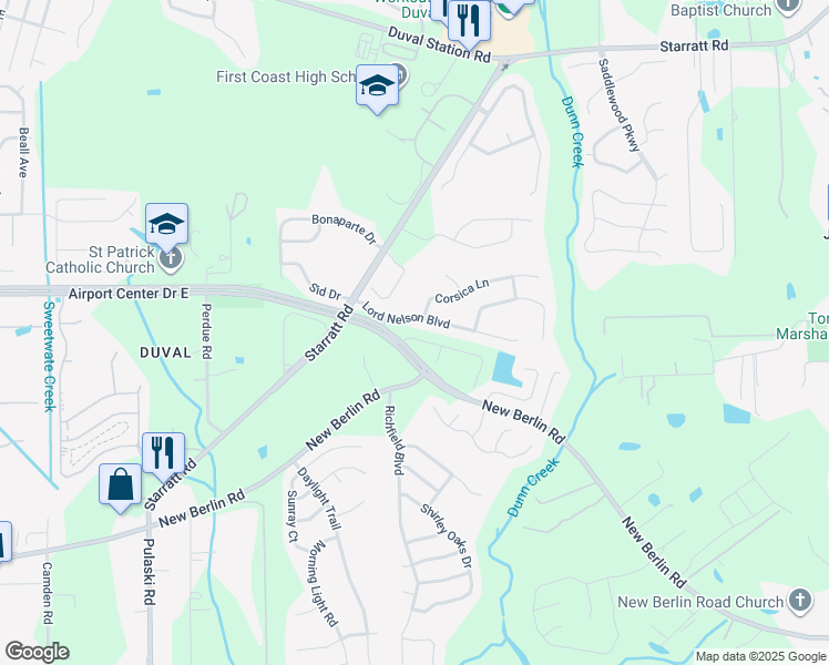 map of restaurants, bars, coffee shops, grocery stores, and more near 830 Observatory Parkway in Jacksonville