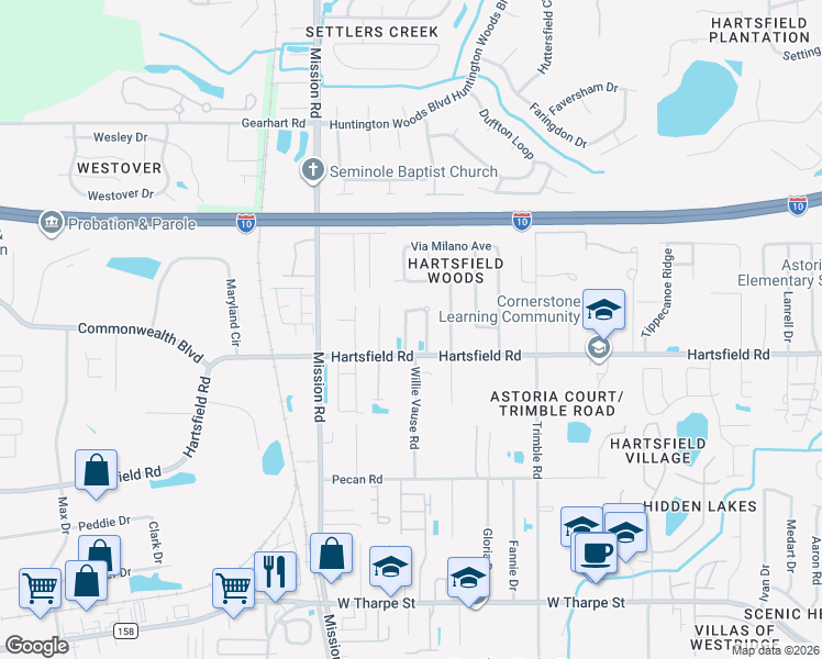 map of restaurants, bars, coffee shops, grocery stores, and more near 2498 Emerald Ridge Loop in Tallahassee