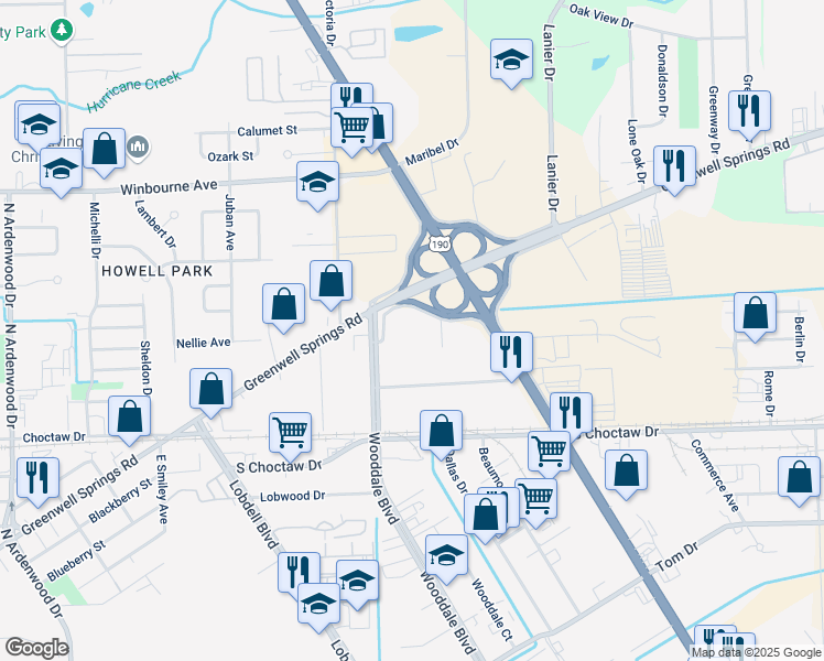 map of restaurants, bars, coffee shops, grocery stores, and more near 2618 Wooddale Boulevard in Baton Rouge