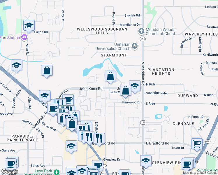 map of restaurants, bars, coffee shops, grocery stores, and more near John Knox Rd & Delta Way in Tallahassee