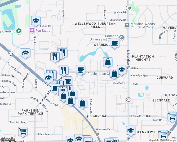 map of restaurants, bars, coffee shops, grocery stores, and more near 280 John Knox Road in Tallahassee