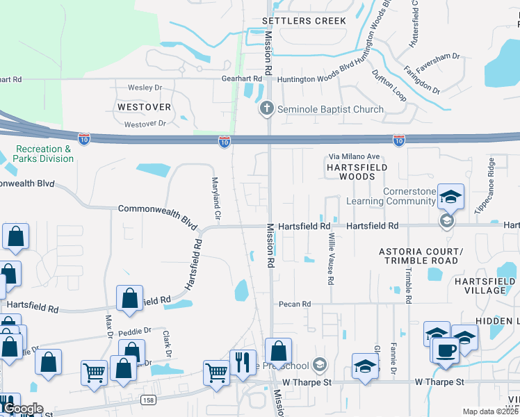 map of restaurants, bars, coffee shops, grocery stores, and more near in Tallahassee