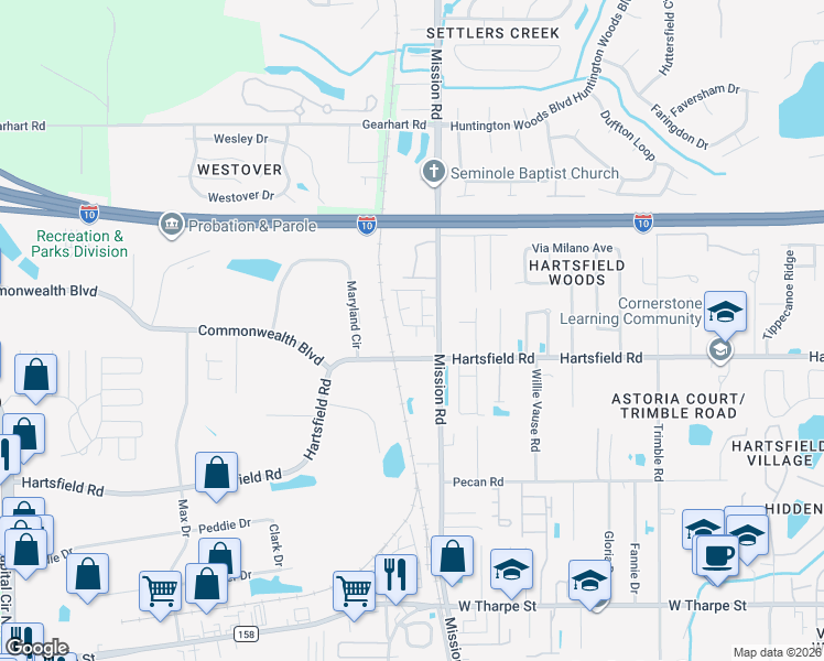 map of restaurants, bars, coffee shops, grocery stores, and more near in Tallahassee